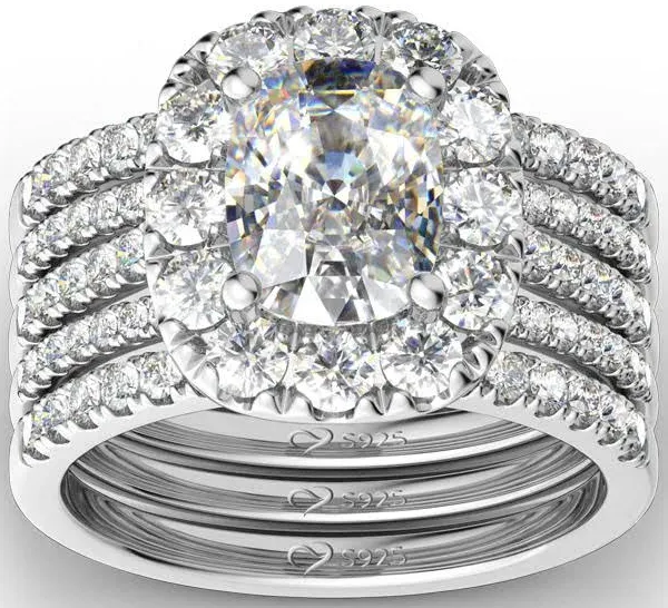 Jeulia Sterling Silver Oval Cut Halo Ring Set