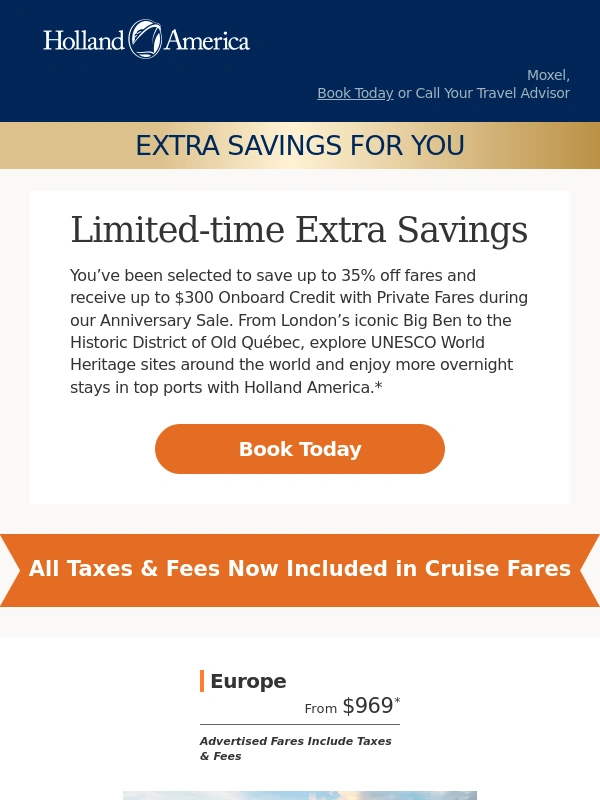 Holland America - Your Next Adventure Awaits – Save with Private Fares