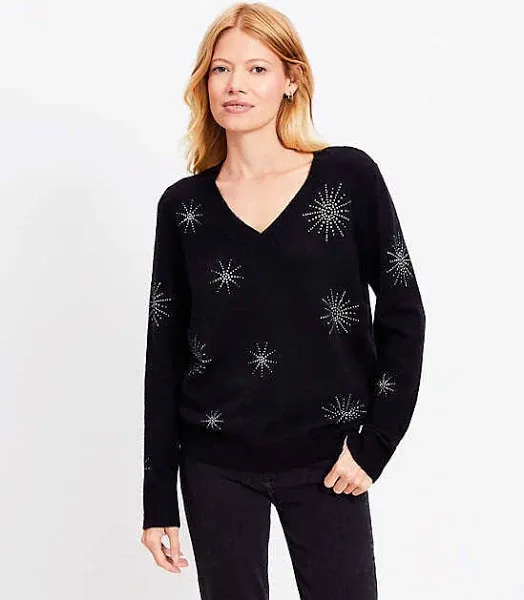 Women's Loft Sparkle Relaxed V-Neck Sweater Size