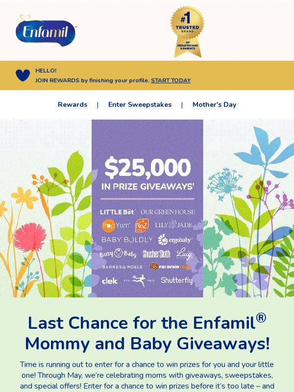 Enfamil - Time’s ticking!⏰ Last chance to enter the Enfamil® Mommy and Baby Giveaways!