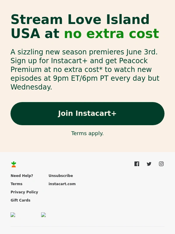 Instacart - Watch Love Island USA at no extra cost with Instacart+