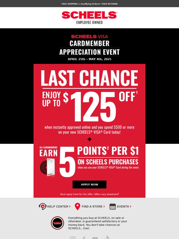 Scheels - Last Chance: Up to $125 Off with Instant Visa Approval