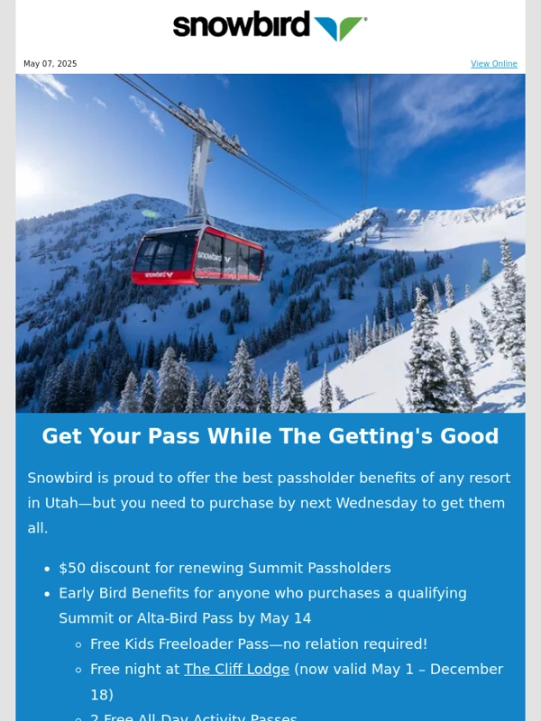 Snowbird - Lowest Price & Early Bird Benefits for Just 1 More Week