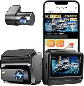 DDPAI 4K Dash Cam Front and Rear, 2160P+1080P Dash Camera for Cars, up to 15MB/s 5GHz WiFi6 Dashcam with 32G eMMC, GPS, Night Vision, 3″ IPS WDR ADAS 20 Days Parking Mode Loop Recording G-Sensor, Z60