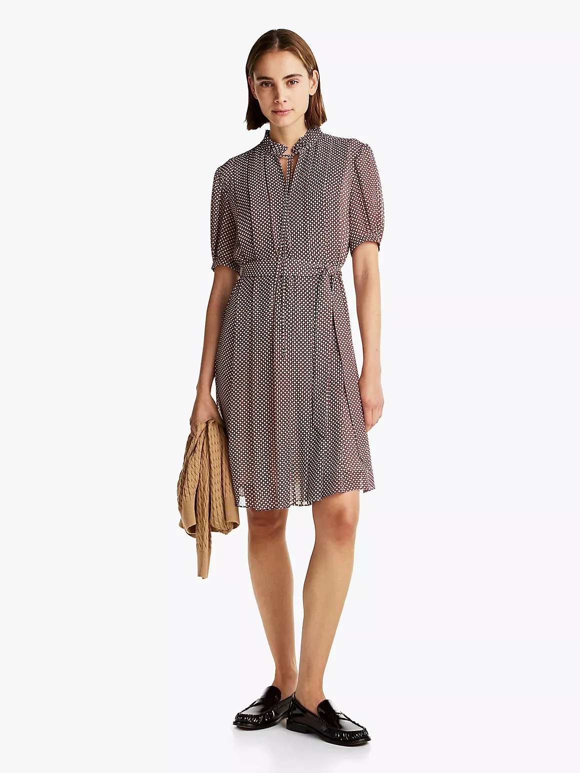Tommy Hilfiger Women's Ruffle Collar Pleated Georgette Dress - Red - 14