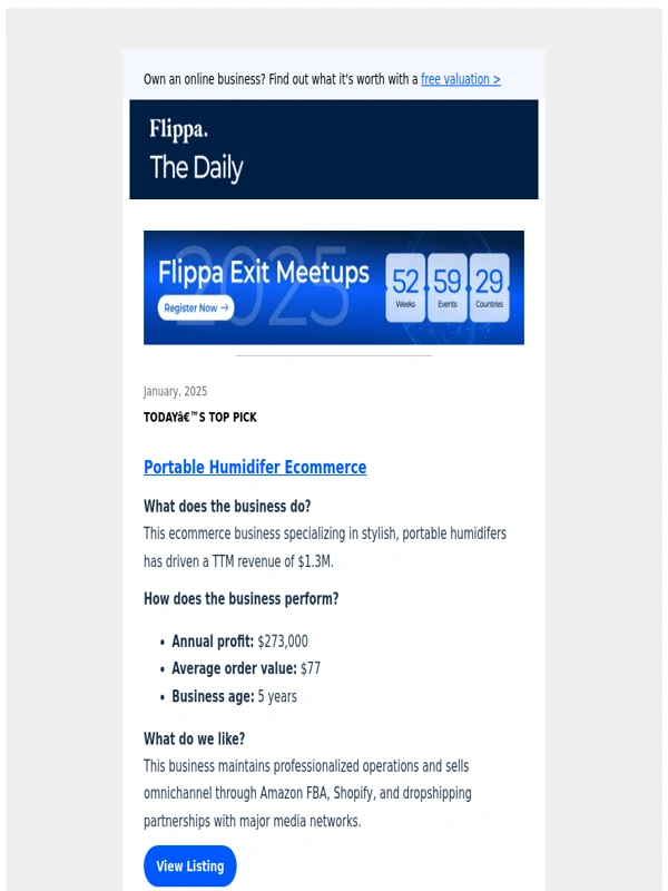 Flippa - Portable Humidifier Ecommerce making $273K Annual Profit + Fitness Instagram