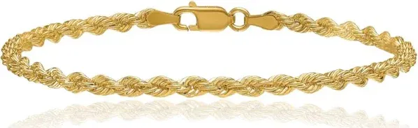 14K Solid Yellow Gold Rope Chain Bracelet