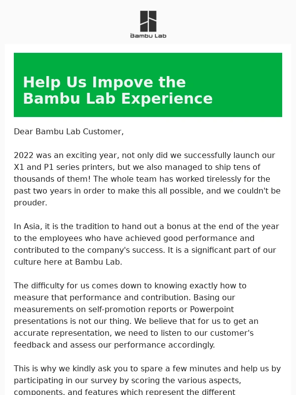 Bambu Lab - Bambu Lab Wants Your Opinion!