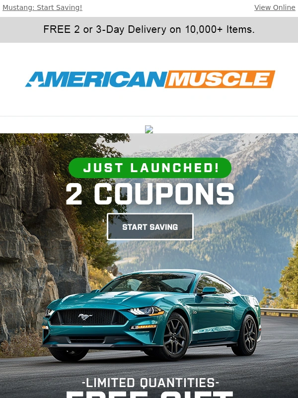 American Muscle - Available NOW ➡ Sitewide Coupons + FREE GIFT! Mustang savings!