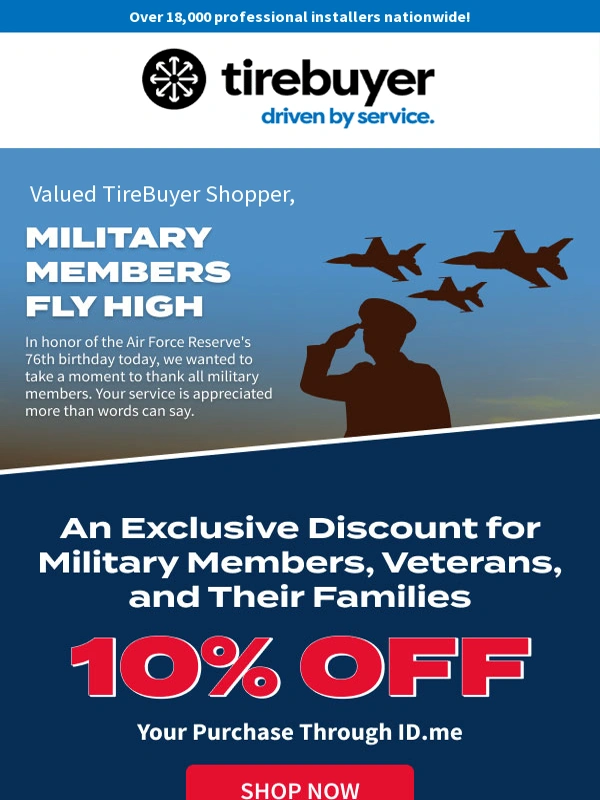 TireBuyer - Military Members: 10% Off on Your Next Purchase ⭐