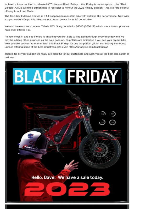 Luna Cycle - Black Friday 2023 Brings Some HOT New Luna Bikes and a Sale
