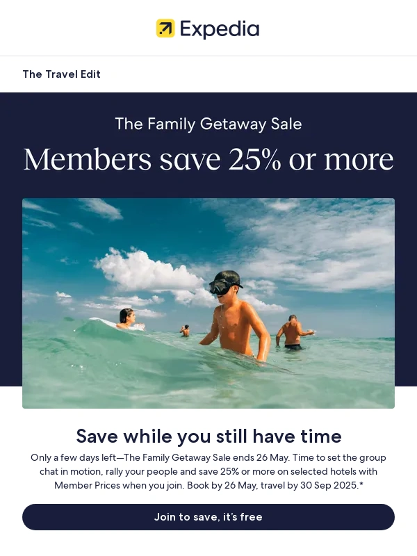 Expedia - Last chance sale: join to save 25% or more