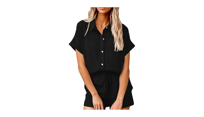 Prime De Als of The Day Today Only Two Piece Linen Sets for Women Casual Summer Button Down Short Sleeve Short Set 2025 Lounge Beach Resort Wear Prime Shopping Online