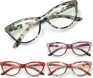 eyeezi Cat Eye Reading Glasses for Women-4PC Blue Light Blocking Flexible Spring Hinges Stylish Anti-glare UV400 Readers Fashionable Eyeglasses+2.75