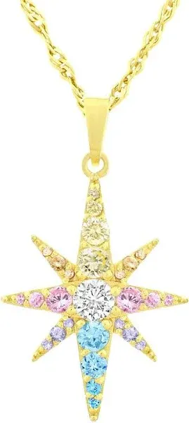 Brilliance Fine Jewelry 14K Gold Plated Sterling Silver Rainbow CZ Starburst Pendant Necklace