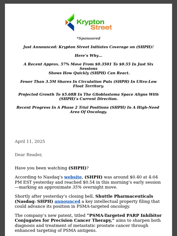 Finviz - Early Look: (SHPH) Makes An Approx. 35% Overnight Move—You See This?