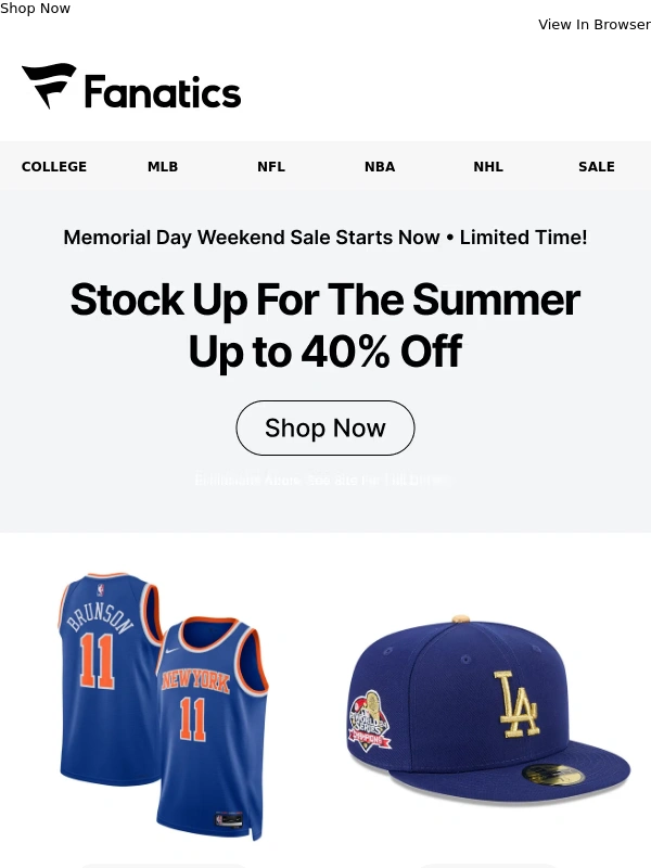 Fanatics - STARTS NOW: Memorial Day Flash Sale - Up to 40% OFF for 3 Days ONLY!