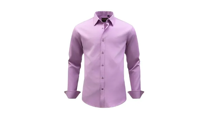 Simmashah Mens Dress Shirts Stretch Wrinkle Free Formal Long Sleeve Shirts Business Casual Button Down Shirt 2-67 Purple L-Tall