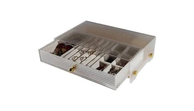 KAOTGOT Acrylic Jewelry Box & Organizer with Wavy Look Design with Pine Wood Dividers and a Drawers for Ring, Bracelet and Earring Organizer Is a Must Have Womens Jewelry Box for Modern Home Decor!