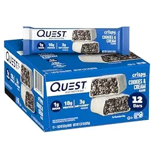 Quest Nutrition Crispy Cookies & Cream Hero Protein Bar, 18g Protein, 1g Sugar, 3g Net Carb, Gluten Free Protein Snack, Keto Friendly, 12 Count