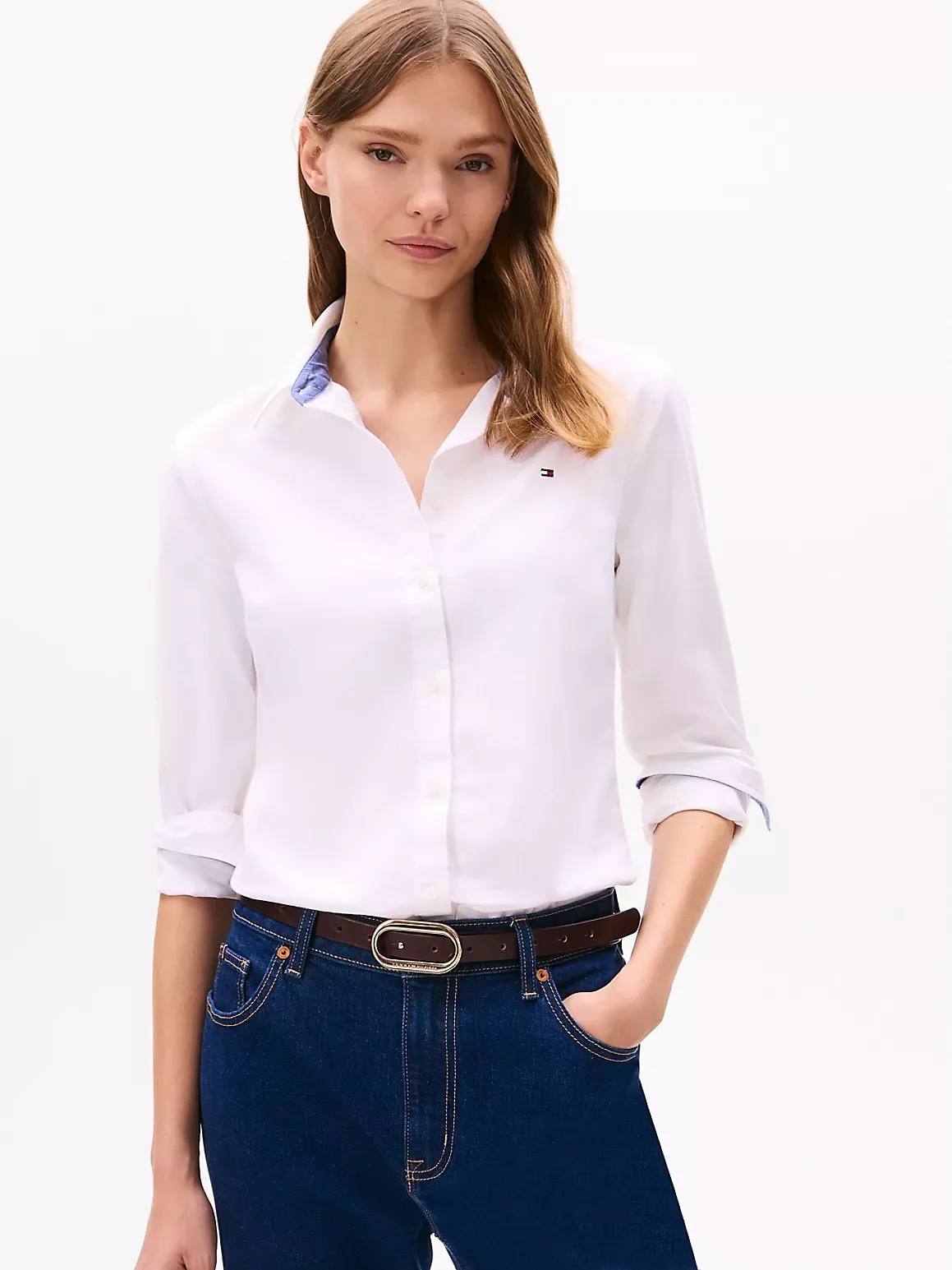 Tommy Hilfiger Women's Regular Fit Solid Stretch Oxford Shirt - White - XS