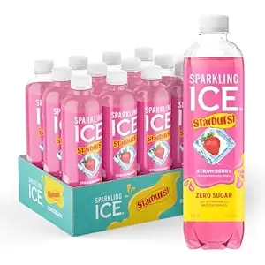 Sparkling Ice STARBURST Strawberry, Zero Sugar Flavored Sparkling Water, with Vitamins and Antioxidants, Low Calorie Beverage, 17 fl oz Bottles (Pack of 12)