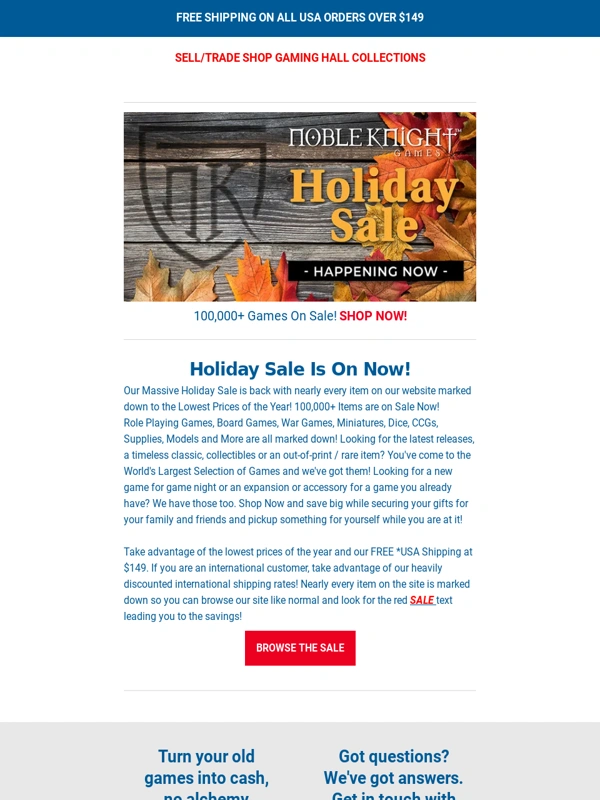 Noble Knight - Holiday Sale Is On NOW! 100,000+ Products at the Lowest Prices of the Year!