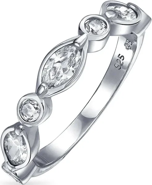Bling Jewelry Womens Cubic Zirconia Cz Thin Stackable Bubble Round Marquise Band Ring .925 Sterling Silver