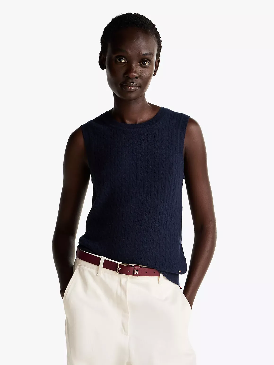 Tommy Hilfiger Women's Mini Cable Knit Wool-Blend Sweater Tank - Navy - S