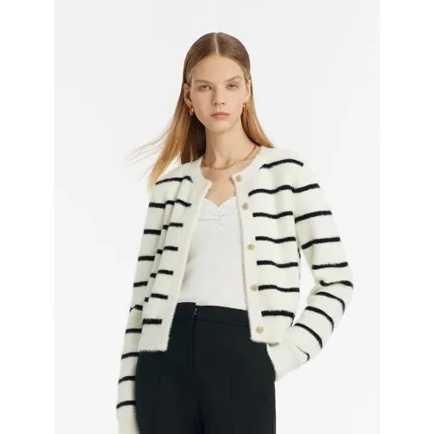 GOELIA Eco-Friendly Mink Knitted Striped Women Cardigan