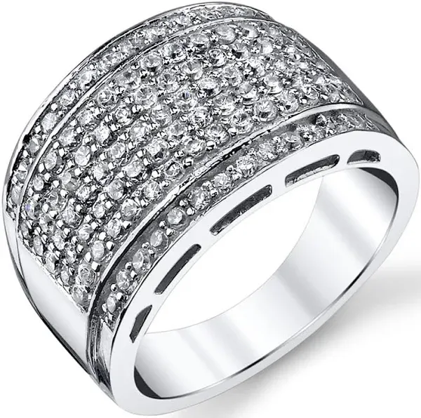 Men's Sterling Silver Cubic Zirconia High-Polish Micro Pave Wedding Band Ring