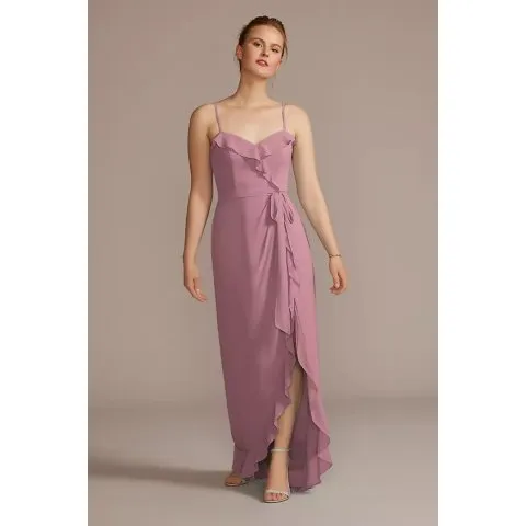 David's Bridal Chiffon Ruffle High-Low Dress