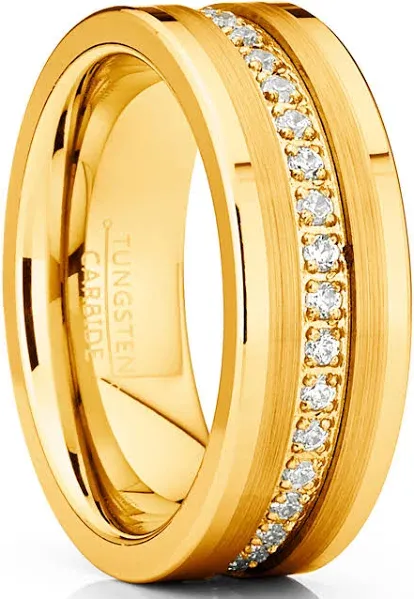 Men's Metal Masters Co. Goldtone Tungsten Ring Wedding Band Cubic Zirconia 8mm