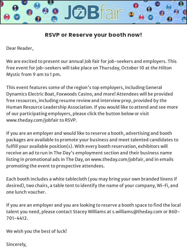 The Day - RSVP or Reserve Your Booth - The Day's 2024 Job Fair