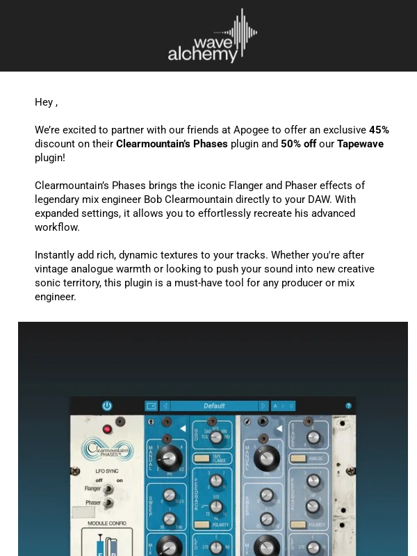 Wave Alchemy - Wave Alchemy x Apogee - Exclusive Plugin Discounts!
