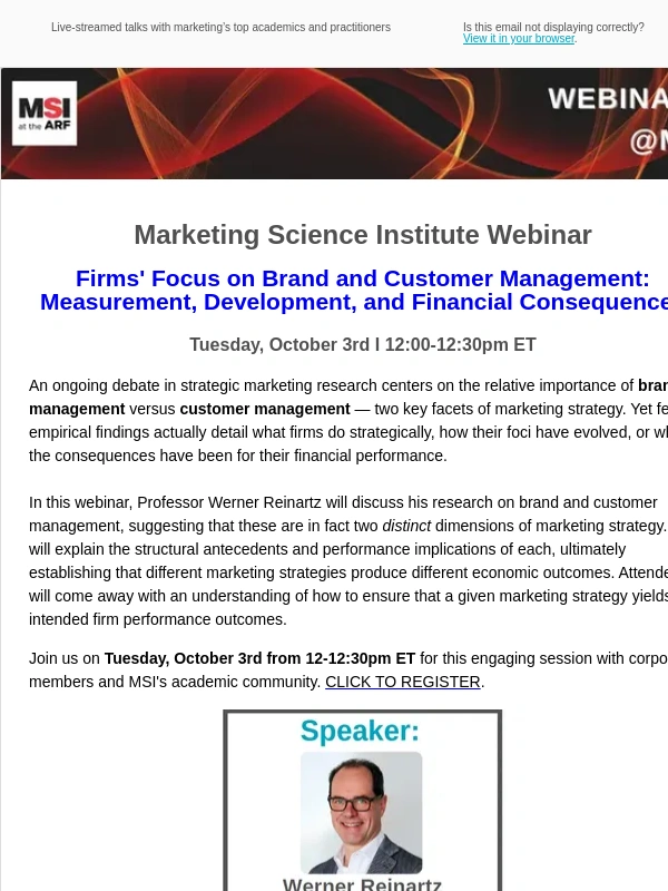 MSI - MSI Webinar: Firms’ Focus on Brand and Customer Management: Measurement,Development,and Financial Consequences