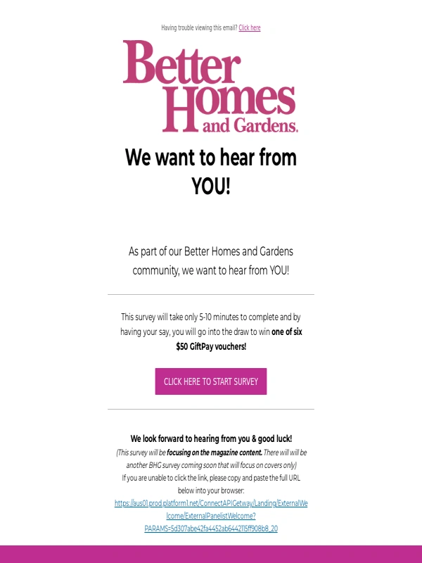 Bhg - Have your say for your chance to win 1 of 6 $50 GiftPay vouchers!