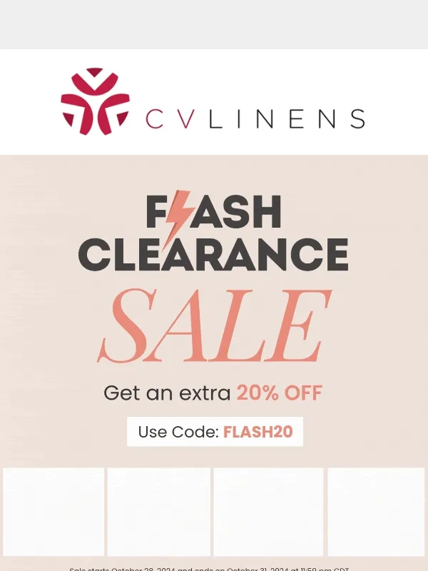 CV Linens - ⚡ October Flash Clearance: Extra 20% Off All Clearance Items! ⚡
