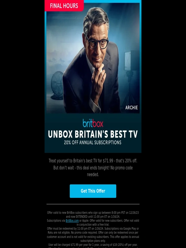 BritBox - Final Hours! Don't miss this offer