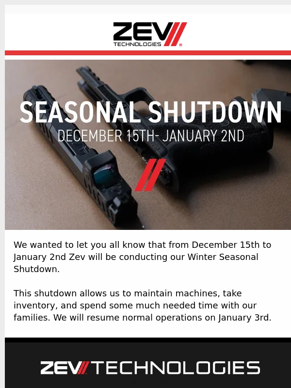 ZEV Technologies - Winter Seasonal Shutdown