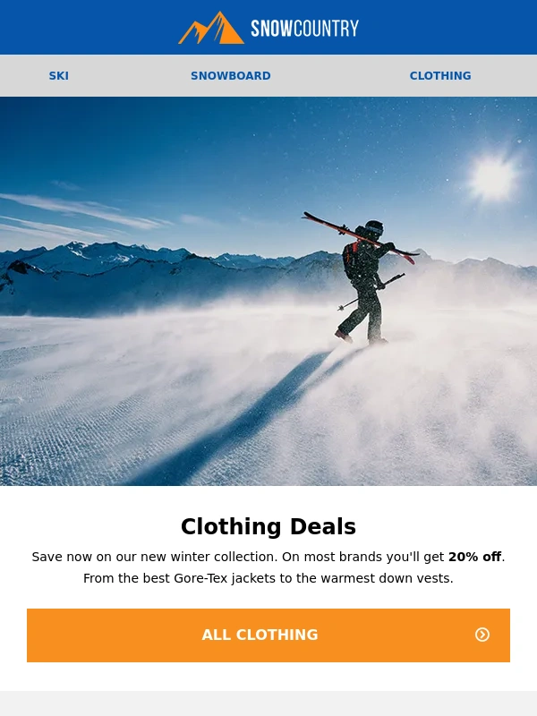 Snowcountry - Get 20 percent off on your new freeride outfit