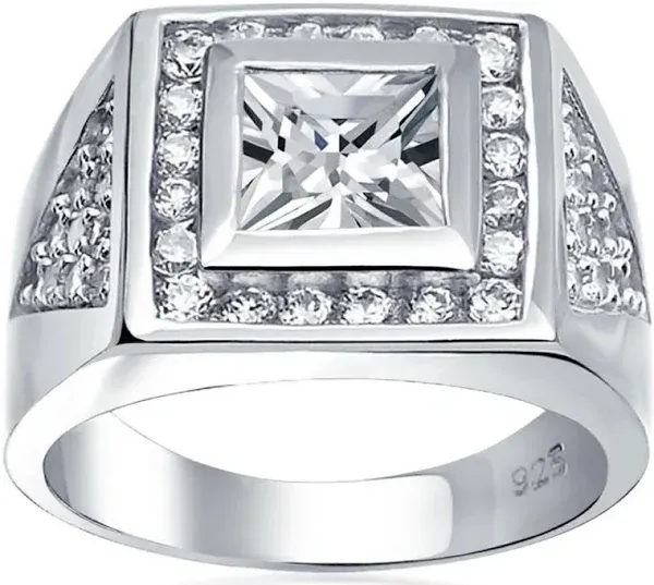Bling Jewelry Mens Triangle Mens Stainless Steel CZ Solitaire Engagement Ring for Men