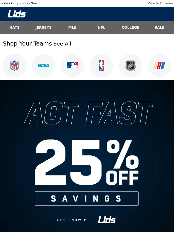 Lids - Flash Sale: 25% Off Savings