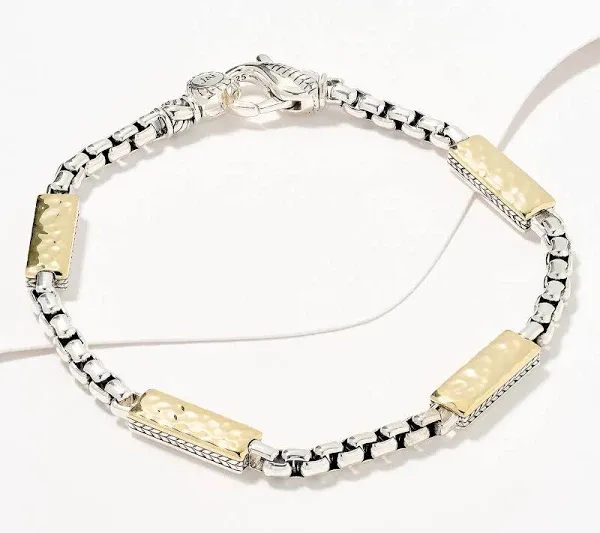 14K Gold Hammered Station Box Chain Bracelet