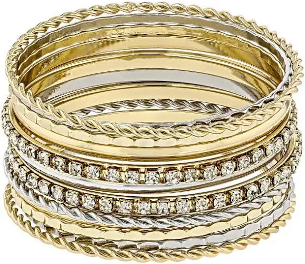 12-Tone Textured White Crystal Bangle Set