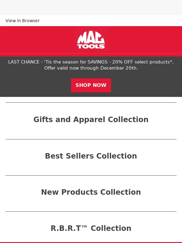 Mac Tools - Last chance to save! Don't miss our holiday sale