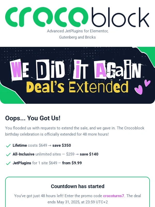 Crocoblock - Okay,Okay… One More Chance at 35% Off!
