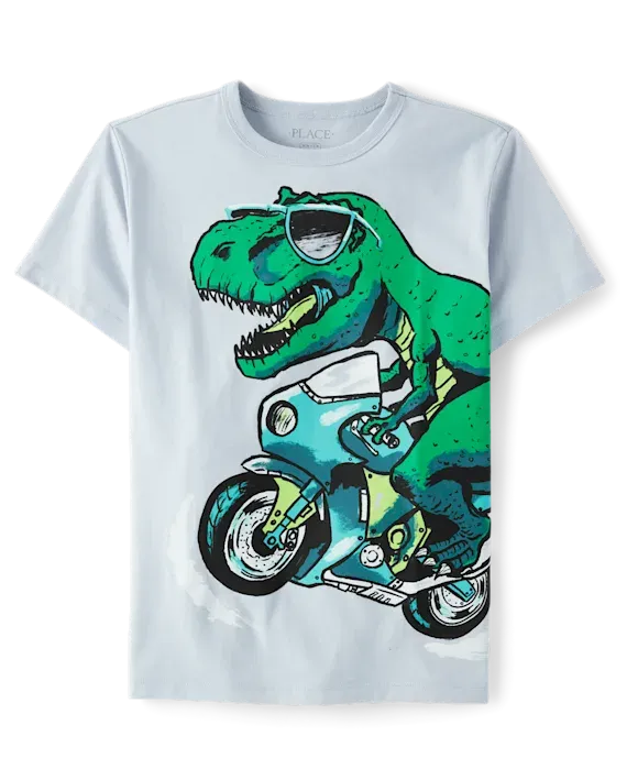 Boys Dino Motorcycle Graphic Tee - gray
