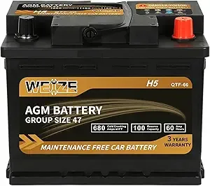 Weize AGM 12 Volt Automotive Battery Group Size 47