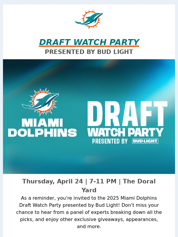 Dolphins - Don't Miss Out: Dolphins Draft Watch Party